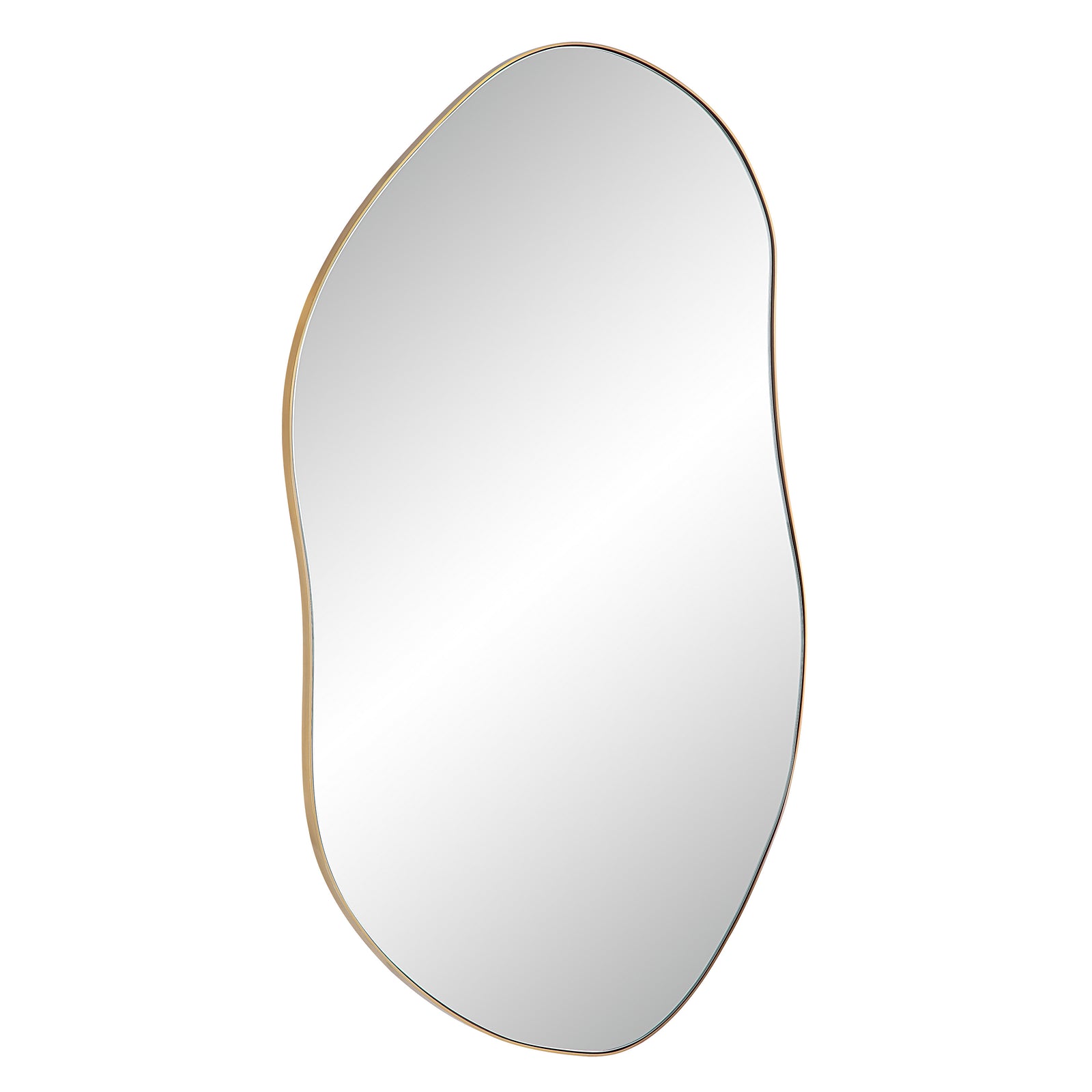 Noria Wall Mirror with an organic shape and a thin brown frame