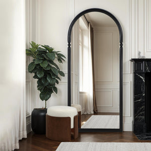 Capsula Ottoman placed near a tall mirror and a leafy plant in a stylish room