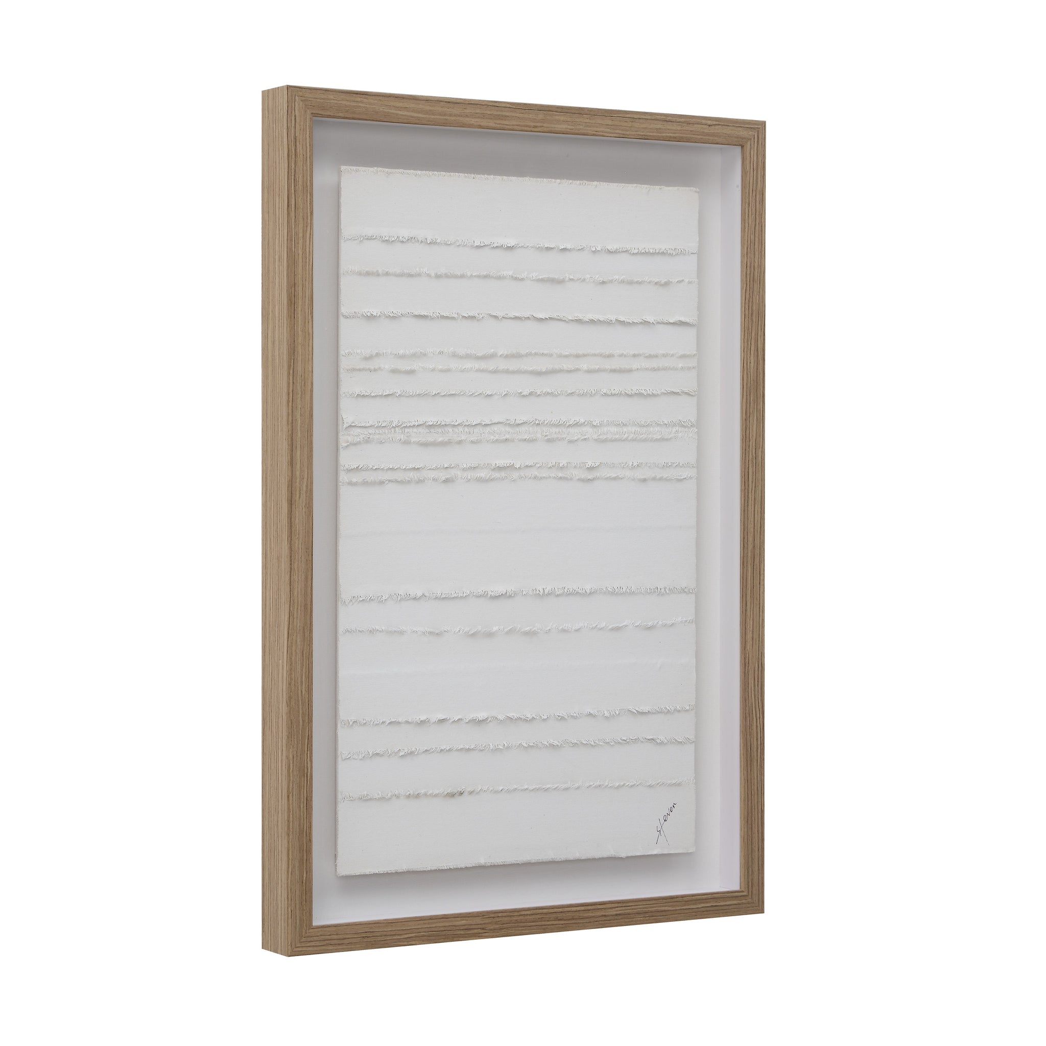 Side view of Trax wall art showcasing white canvas and a wooden frame.