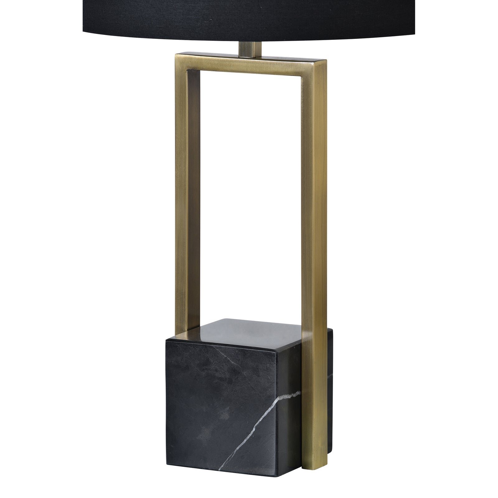 Arla Table Lamp with a black fabric shade and a gold metal frame, featuring a marble base.
