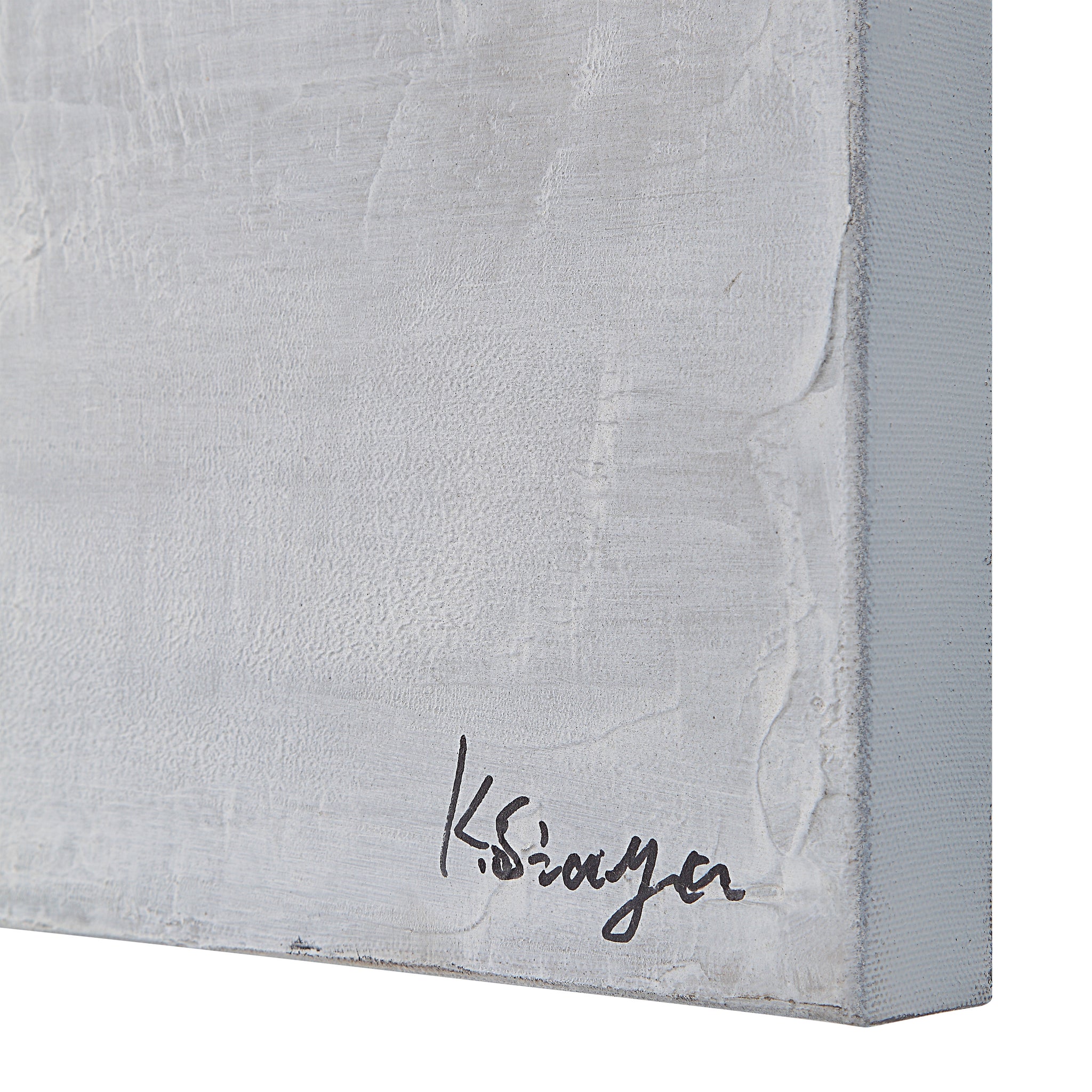 Benalla Canvas Art featuring a textured gray surface with subtle variations and an artist's signature in black