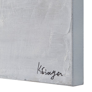 Benalla Canvas Art featuring a textured gray surface with subtle variations and an artist's signature in black