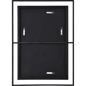 Back view of a gray wall mirror with a black backing and mounting hardware.