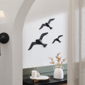 Stevens Wall Decor with three black bird sculptures mounted on a white wall