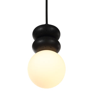 Solene pendant light with a warm white globe and two black orbs above