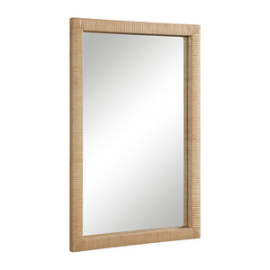 Sara mirror by Renwil featuring a natural wood frame, angled view showcasing the reflective surface.