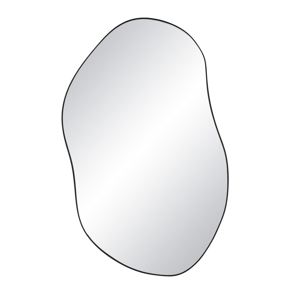 Jane Wall Mirror with an organic shape, featuring a reflective surface and black outline.