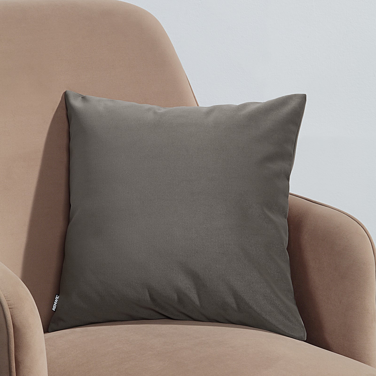 Antwerp Indoor Pillow in dark gray, soft fabric, square shape, front view.