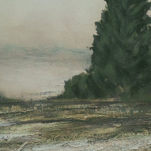 Close-up of Ashby canvas art highlighting detailed tree textures and muted colors