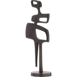 Pacino Indoor Aluminum Statue in Antique Nickel, abstract design, angled view