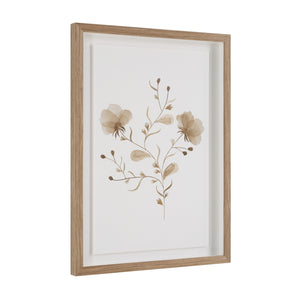 Madalena wall art with a floral illustration, angled view showing the light wood frame.