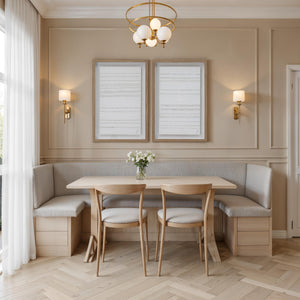 Trax wall art by Renwil displayed in a dining area with a wooden table and chairs.