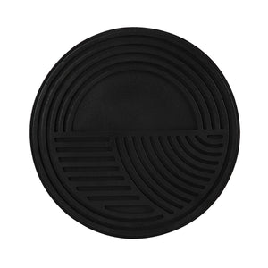 Sofia Wall Art in black displaying a single circular piece with a smooth and patterned surface.