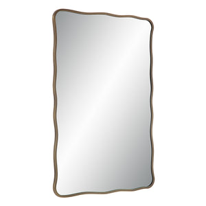 Basel Wall Mirror angled view showcasing its wavy bronze frame and reflective surface.