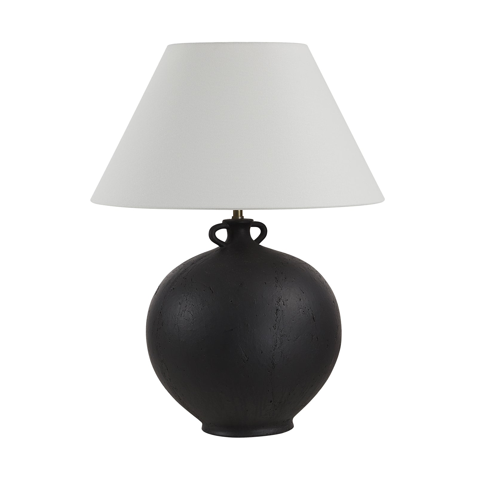 Alicia Table Lamp with a black textured base and white fabric shade
