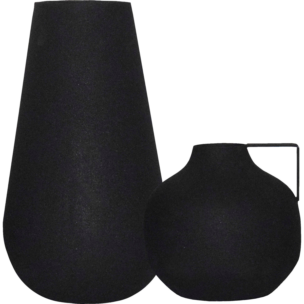 Roove Vase by Renwil, two black vases with a matte finish, one tall and one round.