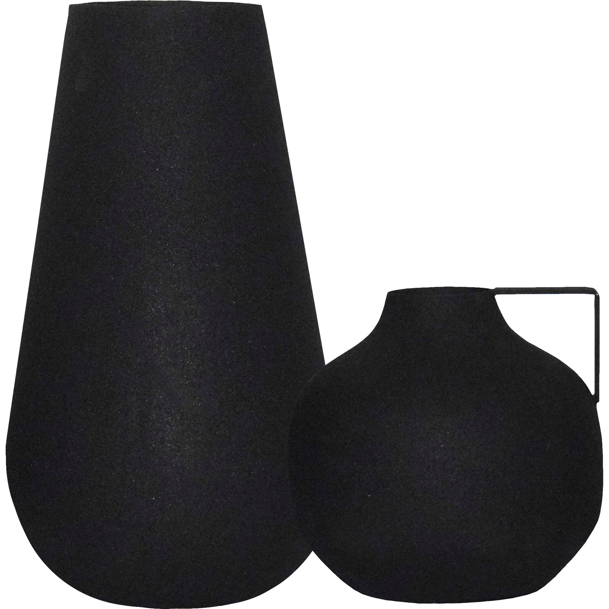 Roove Vase by Renwil, two black vases with a matte finish, one tall and one round.