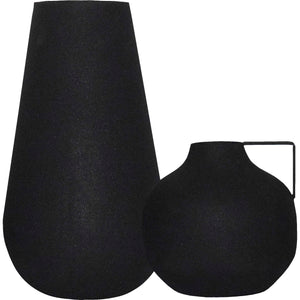 Roove Vase by Renwil, two black vases with a matte finish, one tall and one round.