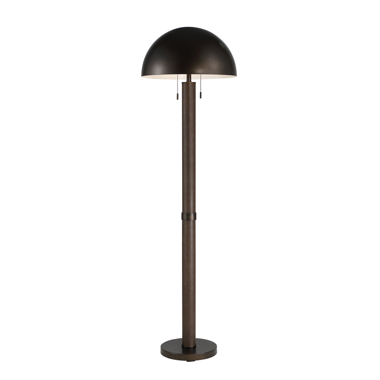 Incanta floor lamp with a dome-shaped dark bronze shade and a slender brown pole.