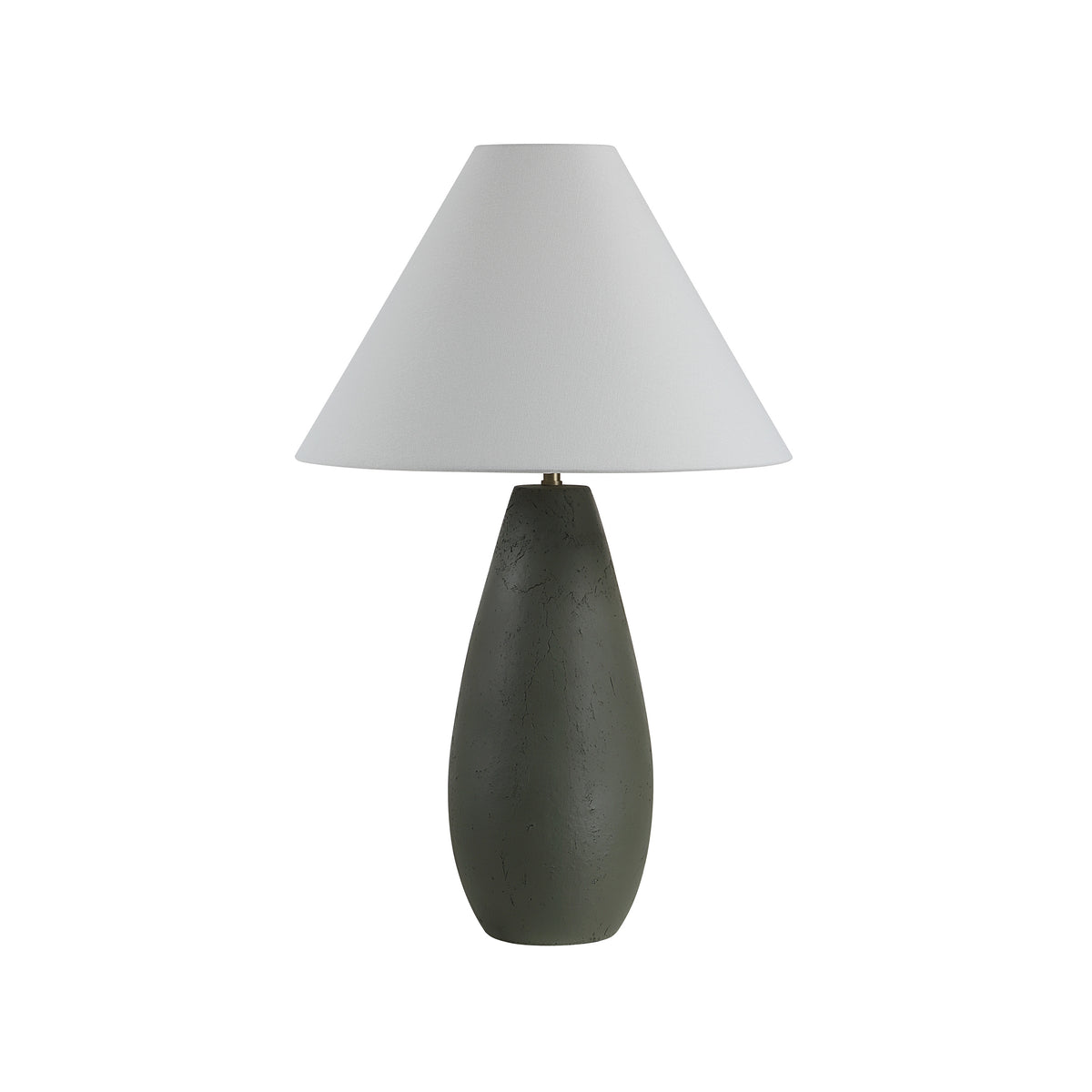 Olso Table Lamp with a dark green textured base and a white conical shade