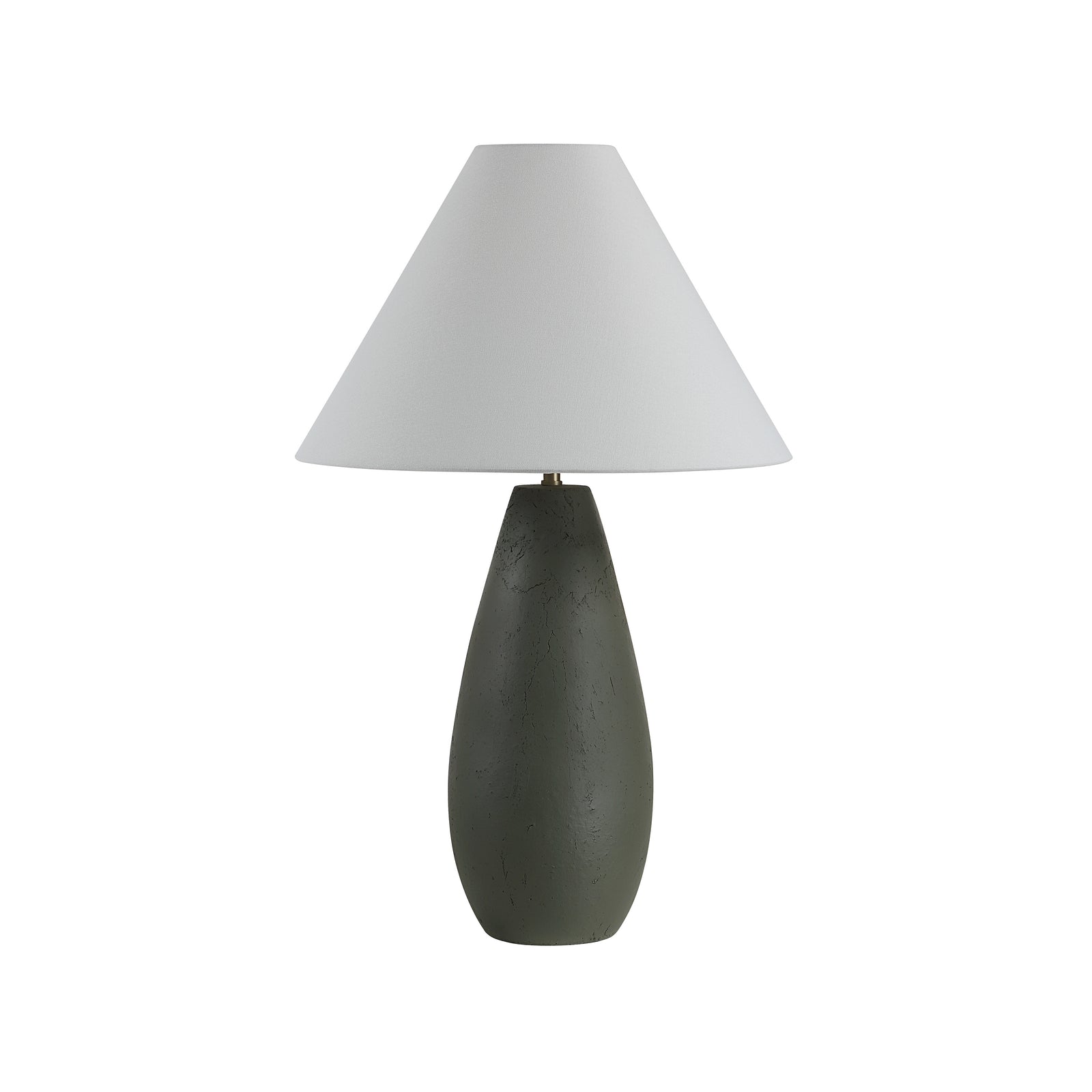 Olso Table Lamp with a dark green textured base and a white conical shade