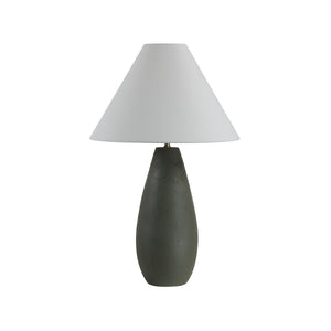 Olso Table Lamp with a dark green textured base and a white conical shade