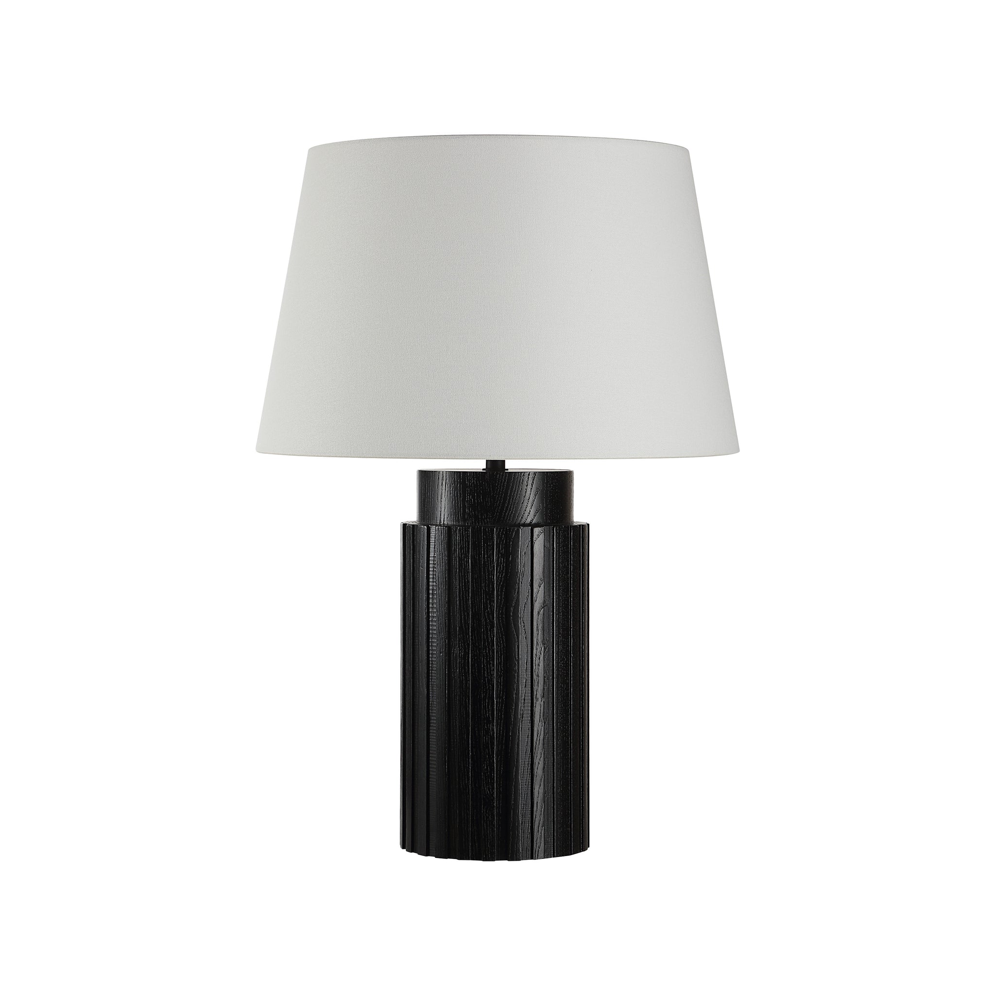 Stilus Table Lamp by Renwil with a black textured base and white fabric shade