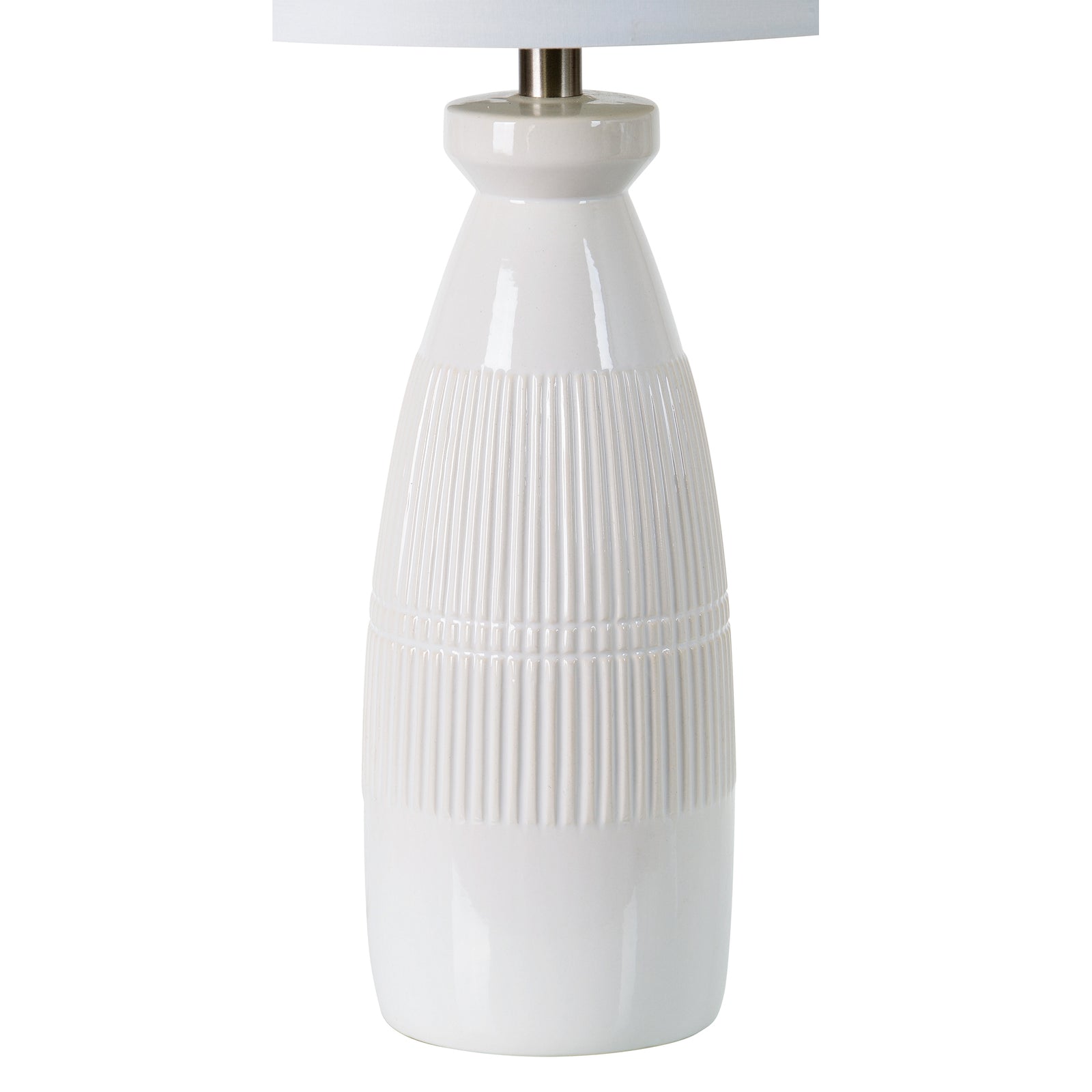 Nado Table Lamp with a white fabric shade and a ceramic base featuring ribbed texture