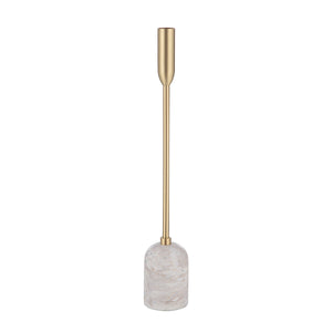 Marchesa Set Of 3 Tapered Candle Holder with a gold metal stem and a white marble base, showcasing a modern design.