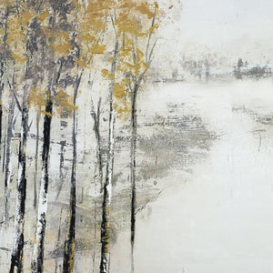 Illia canvas art close-up of trees with golden leaves and soft background textures.