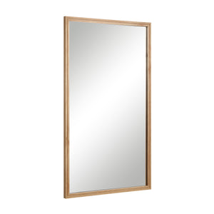 Canas mirror angled view showcasing a natural wood frame and clear reflective surface.