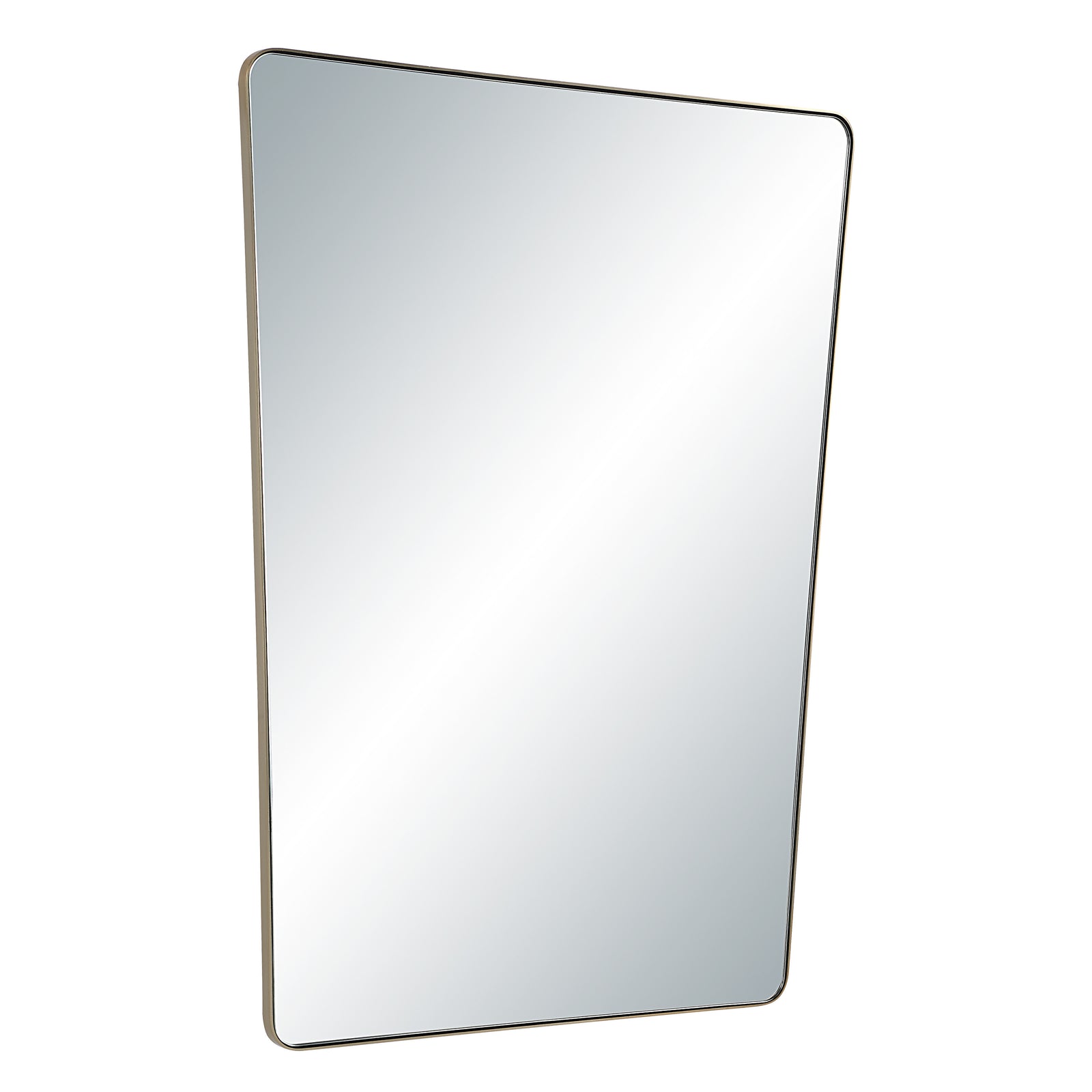 Mily mirror with a sleek, modern design featuring a rounded top and straight sides.