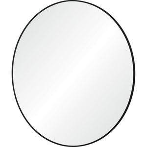 Posadas Wall Mirror, circular shape featuring a minimalist black border and bright reflective glass.