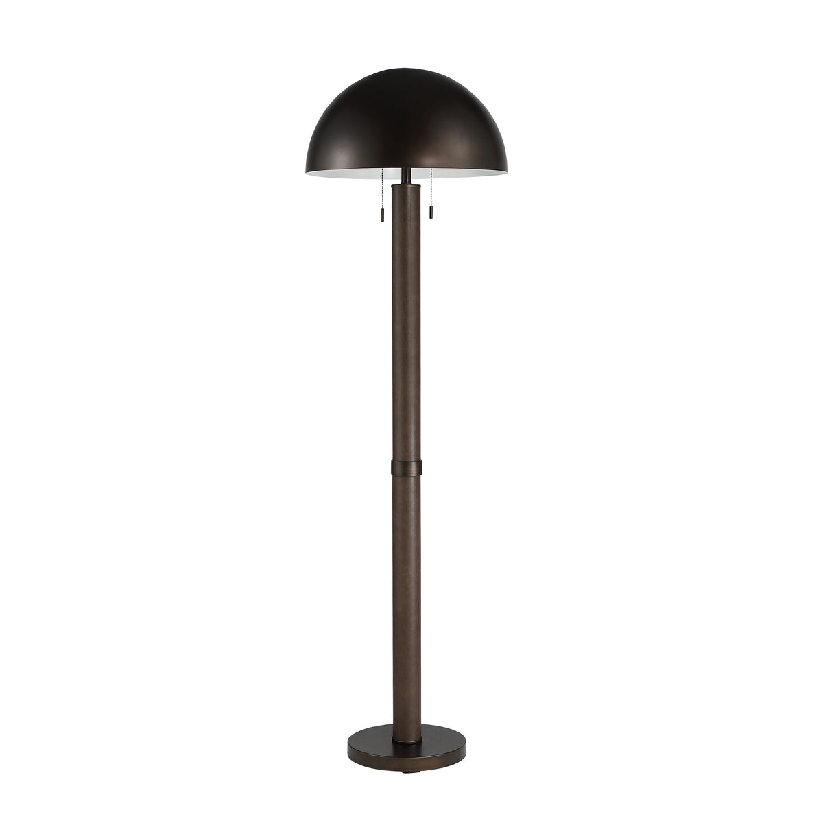 Incanta floor lamp with a dome-shaped dark bronze shade and a slender brown pole.