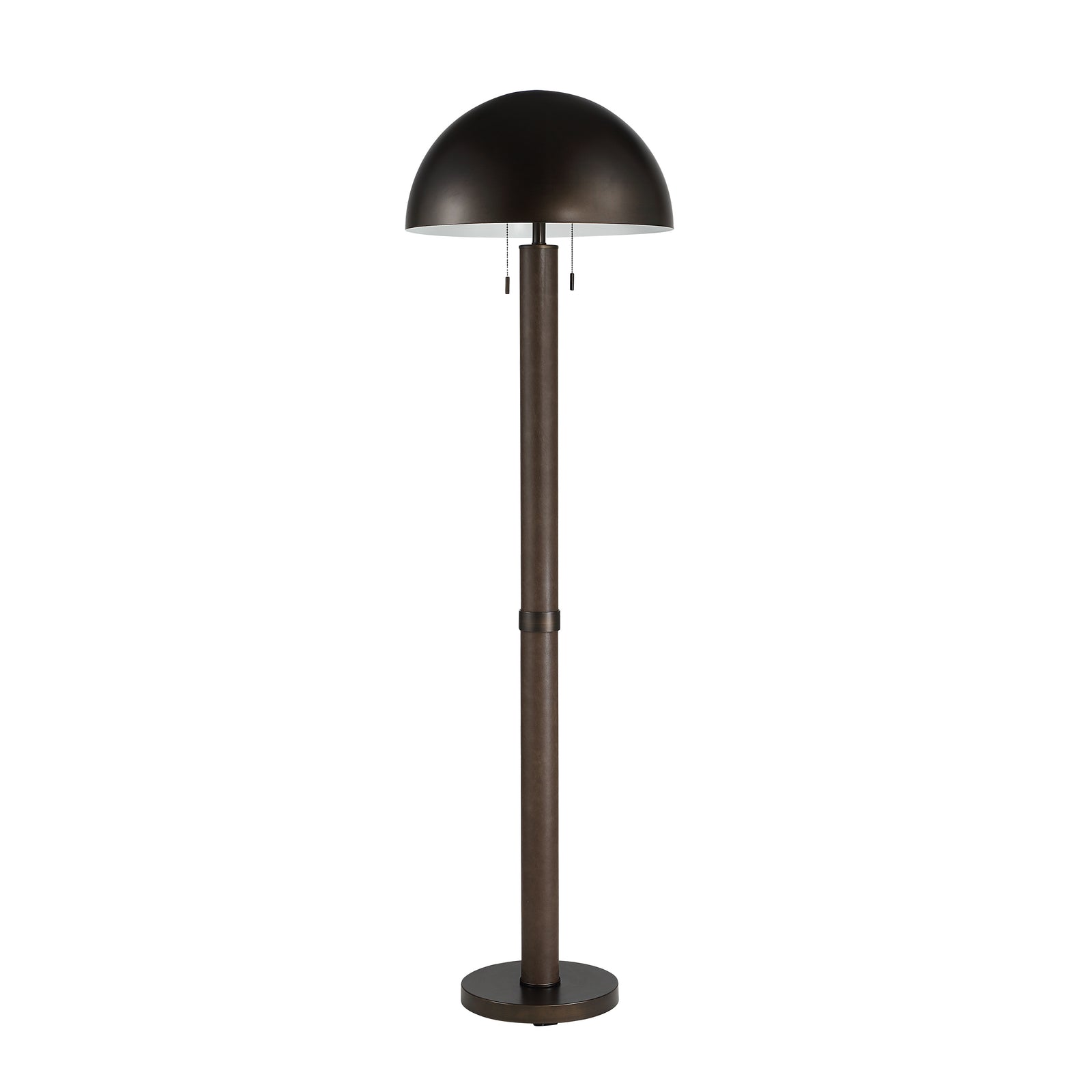 Incanta floor lamp with a dome-shaped dark bronze shade and a slender brown pole.