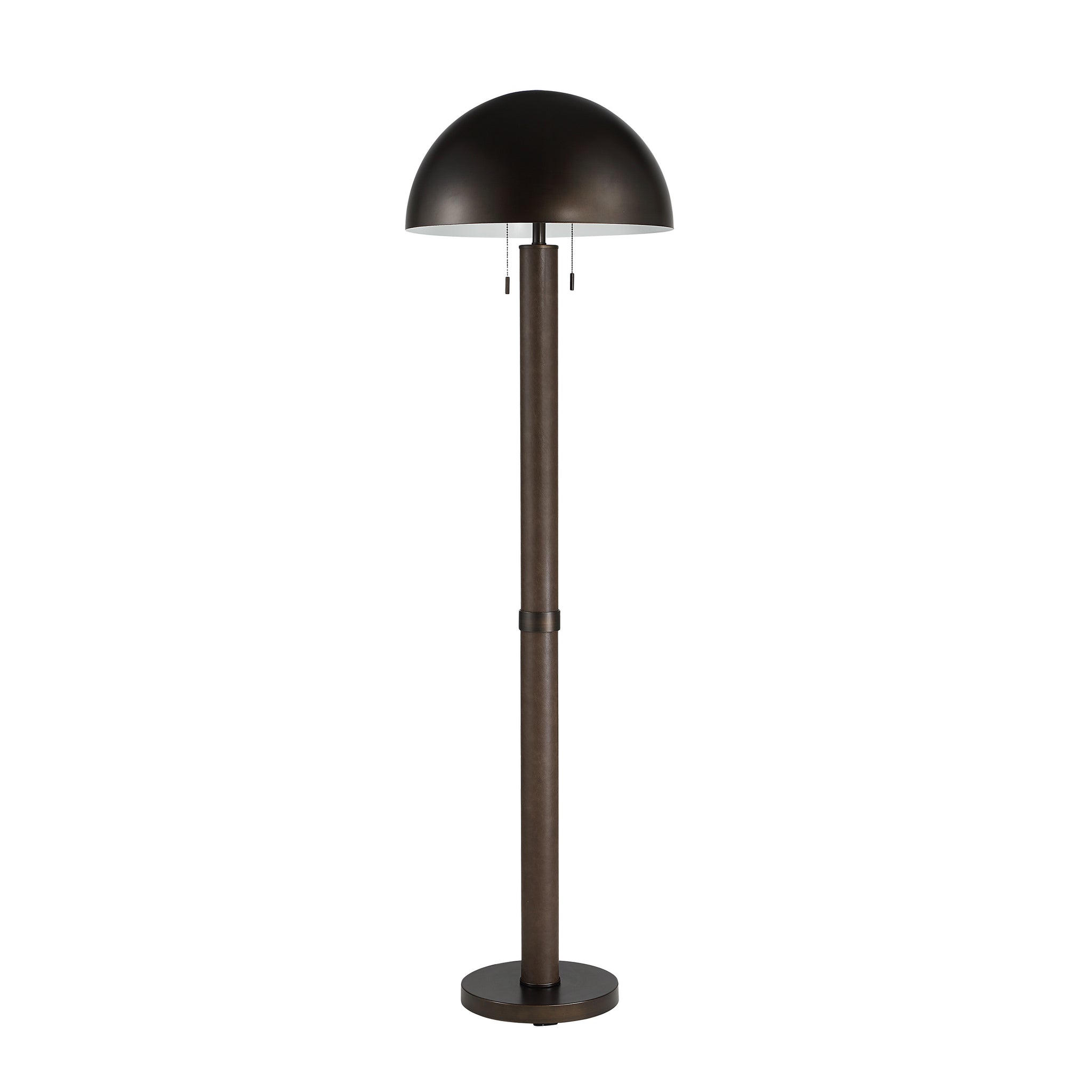 Incanta floor lamp with a dome-shaped dark bronze shade and a slender brown pole.