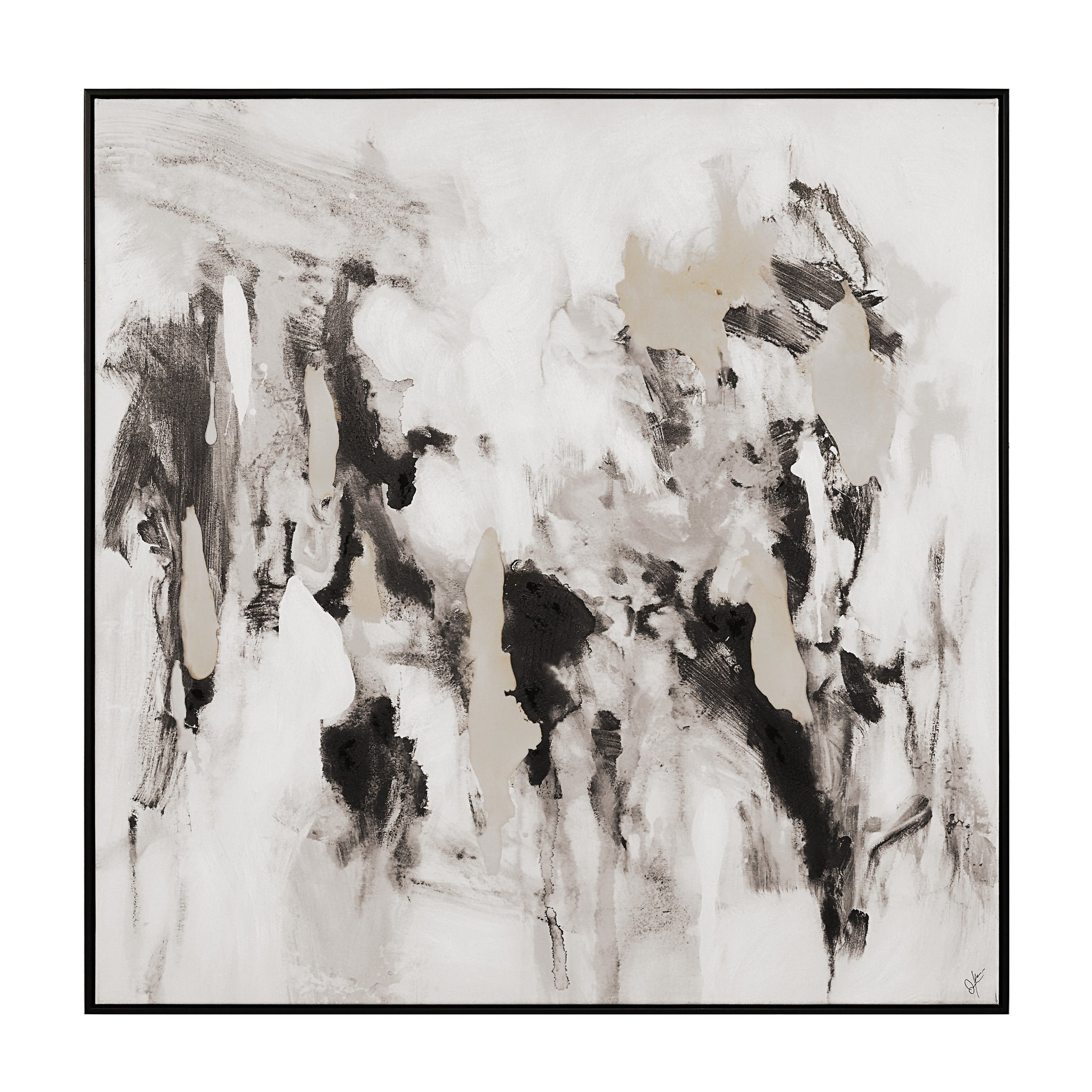 Celba canvas art featuring abstract black, white, and beige patterns