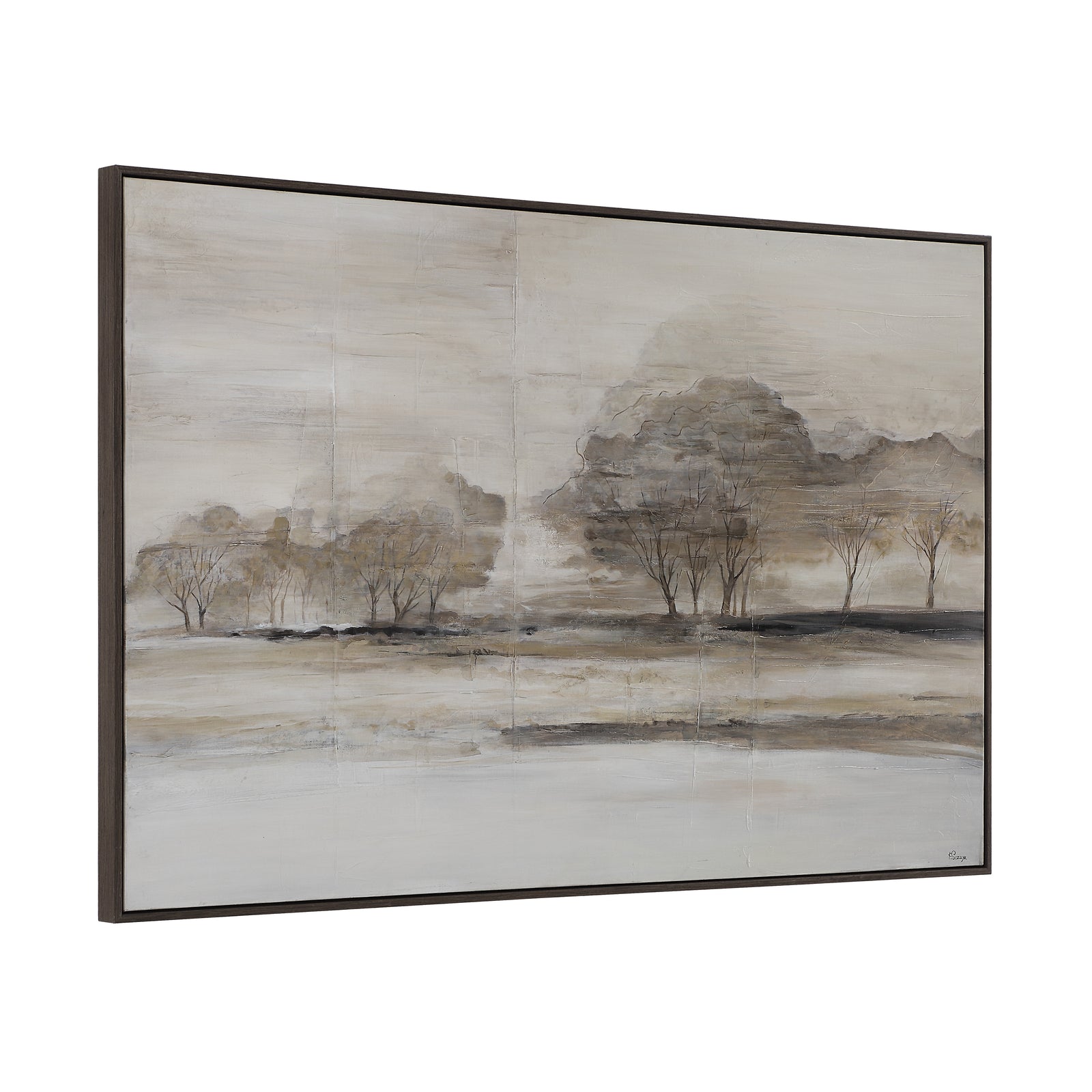 Pallini canvas art featuring a serene landscape with trees in muted earth tones.
