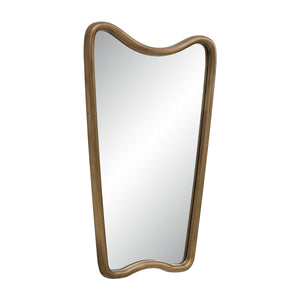 Echoa mirror featuring a gold wavy frame and reflective surface, angled view.