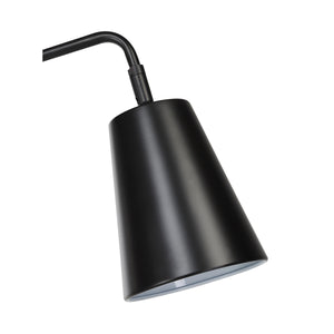 Close-up of Nottingham floor lamp's black conical shade and arm