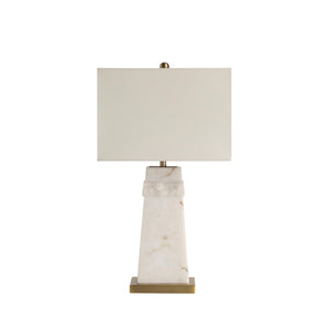 Nisrine Table Lamp showcasing a white shade and elegant marble base with gold details
