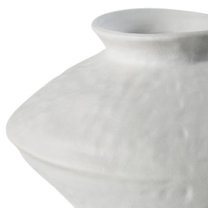 Mills Vase by Renwil, close-up of white ceramic vase with a smooth, textured finish.