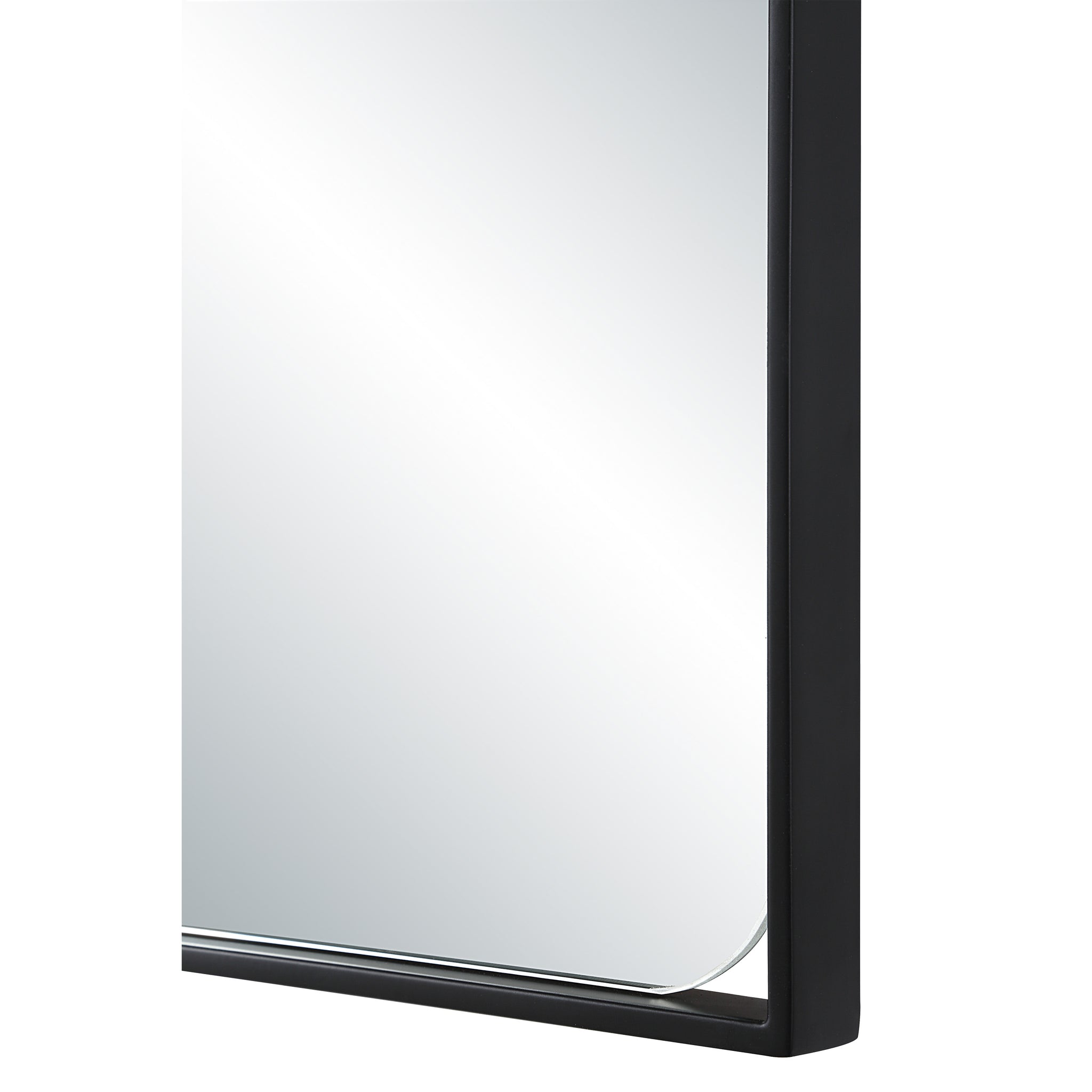 Close-up of the Maniola mirror's black frame and smooth edges.