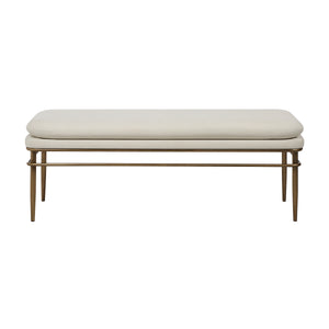 Paredes 18.0" Height Bench with cream fabric cushion and gold metal legs, front view.