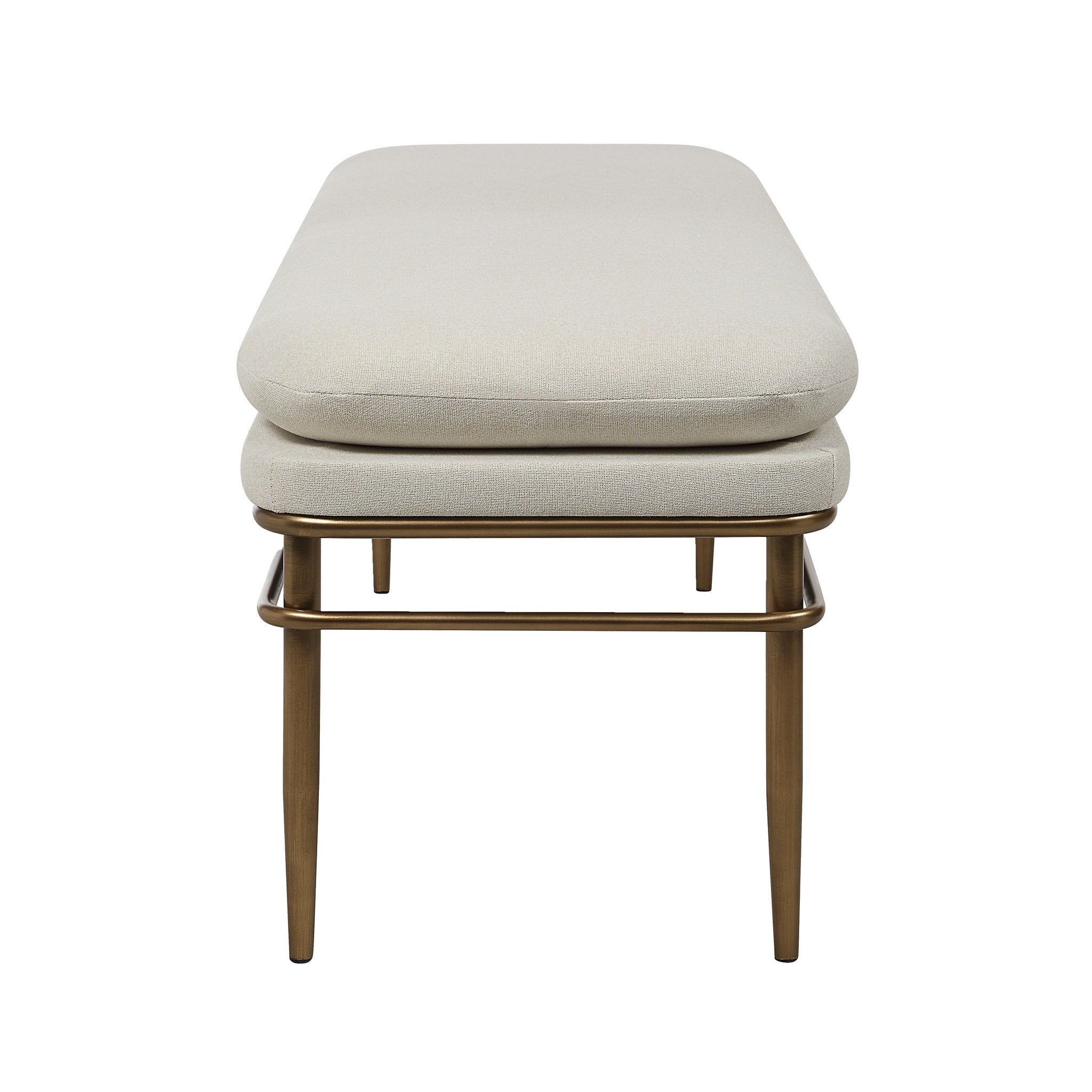 Paredes 18.0" Height Bench with cream cushion and gold legs, top view.