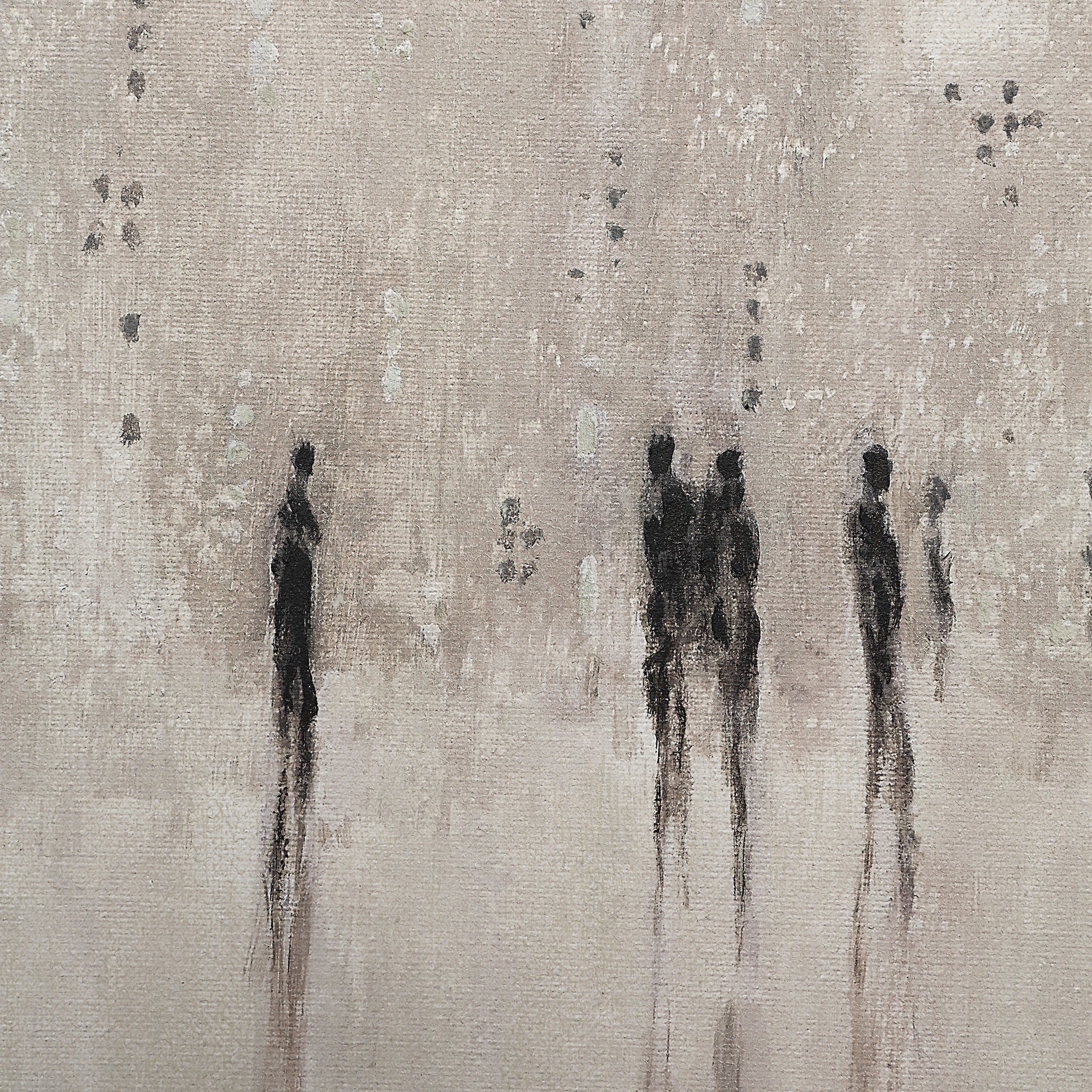 Detailed view of Storia canvas art focusing on abstract figures and background