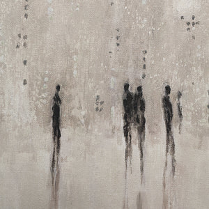Detailed view of Storia canvas art focusing on abstract figures and background