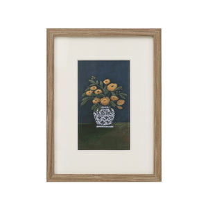 Henriette framed artwork featuring a vase of yellow flowers on a dark background