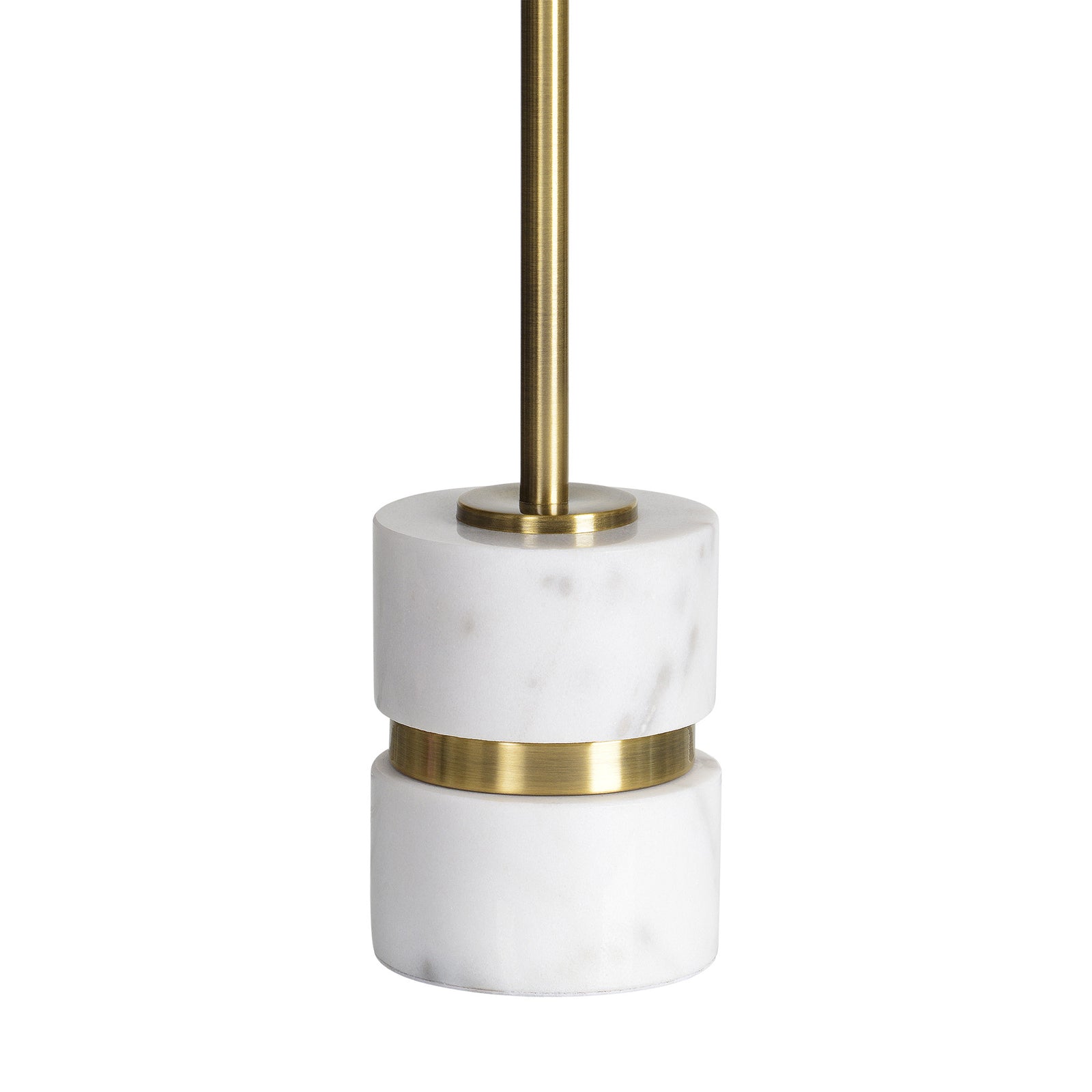 Talulla Table Lamp Set featuring two lamps with white shades and marble bases, gold accents.