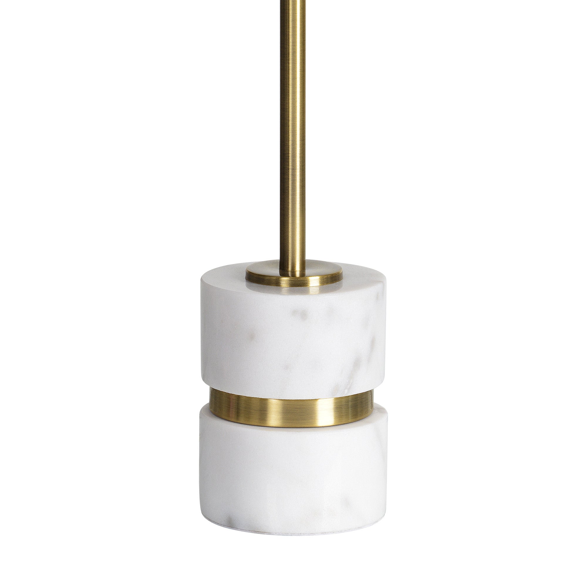 Talulla Table Lamp close-up showing marble base with gold band and slender metal stem.